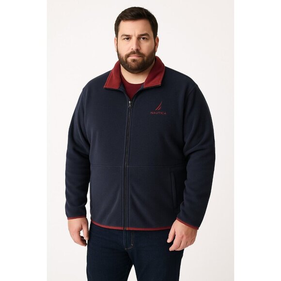 Nautica Other - Nautica Men’s Fullzip Fleece Jacket -Navy/Maroon-Pockets-Sz XXL